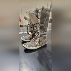 Sorel Cate The Great Brown and Cream Tall Lace-Up Boots